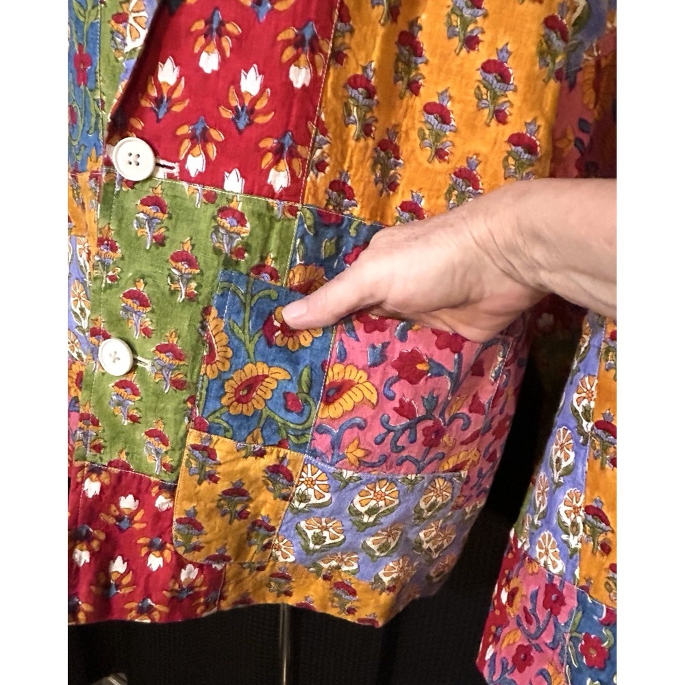 Vintage Boho Mod True Patchwork Lined Pockets Art to Wear Blazer Jacket Colorful - Picture 4 of 10